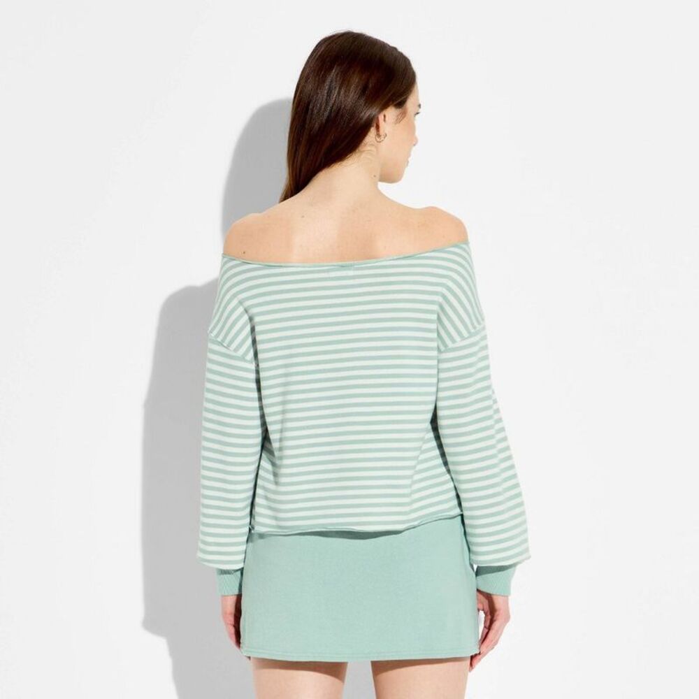 Wild Fable - Women's Off the Shoulder Pullover Sweatshirt - Wil Aqua Green - Picture 3 of 3